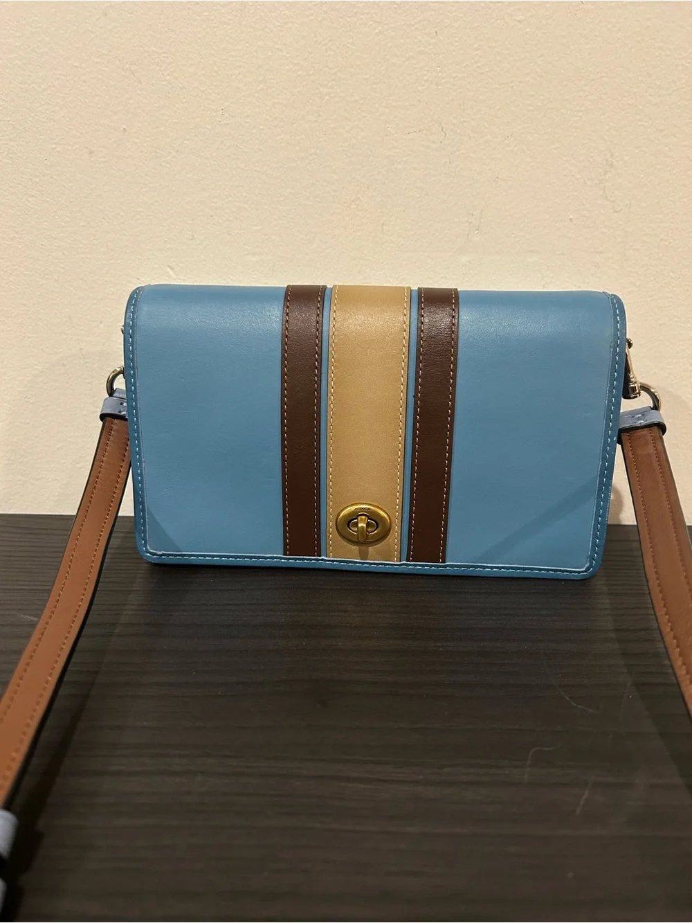 Coach Callie Foldover Chain Clutch With Varsity Stripe EUC